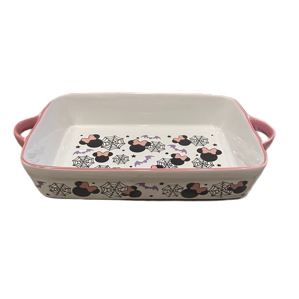 Disney Minnie Mouse Spiderweb Halloween Painted Ceramic Dish Handled NEW Pink